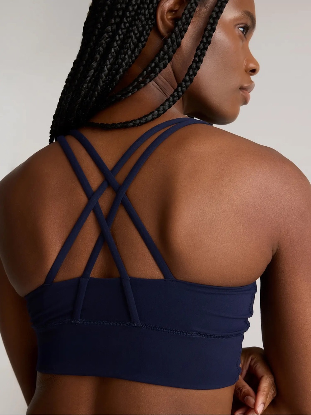 NWT QUINCE Power-Up Long Line Strappy Sports Bra XL Deep Navy 9809